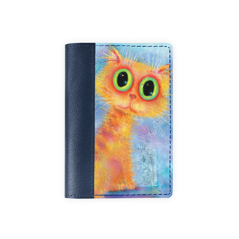 Обложка на паспорт комбинированная "Кот с зелеными глазами", синяя