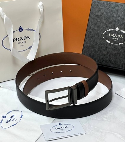 Двухсторонний ремень Prada чёрный/коричневый