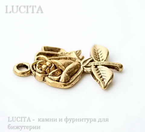 Подвеска "Роза" (цвет - античное золото) 26х18 мм ()