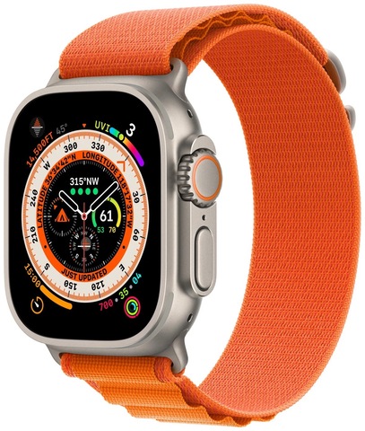 Умные часы Apple Watch Ultra 49 мм корпус из титана, ремешок Alpine оранжевого цвета (Small, 130–160 мм)