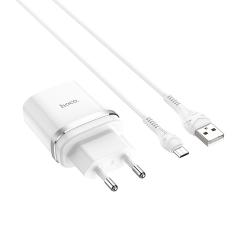 Комплект СЗУ (адаптер на USB + кабель USB на Micro USB) Hoco C12Q с быстрой зарядкой QC (Белый) Сетевое зарядное устройство