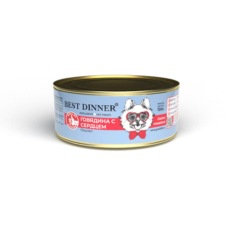 Влажный корм Best Dinner Gastrointestinal Vet Profi паштет говядина/сердце 100г для собак с 6 мес.