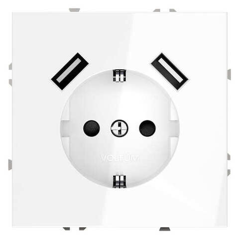 Розетка электрическая с USB зарядкой 2К+З/2xUSB с заземлением и шторками USB тип A / USB тип A - 16А. Цвет Белый глянцевый. MAYTONI. VOLTUM S70. VLS040401