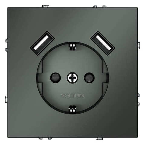 Розетка электрическая с USB зарядкой 2К+З/2xUSB с заземлением и шторками USB тип A / USB тип A - 16А. Цвет Титан. MAYTONI. VOLTUM S70. VLS040406