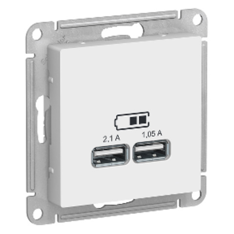 Розетка USB, 5В, 1 порт x 2,1 А, 2 порта х 1,05 А. Цвет Белый. Schneider Electric AtlasDesign. ATN000133