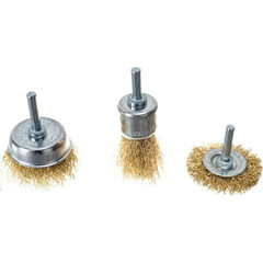 Корщетки (крацовки) со штифтом, набор 3 шт (колесо 50мм/ чашка 50мм/ венчик 25мм), 38561М