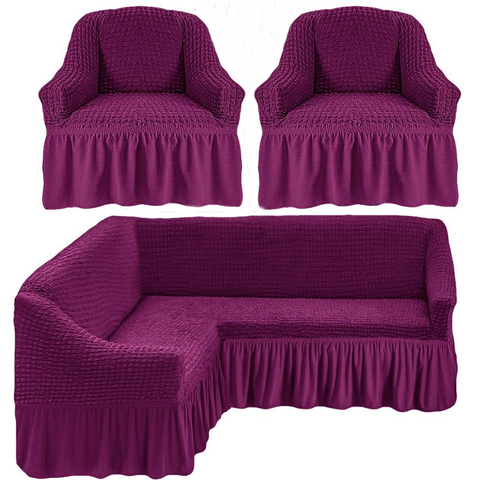 Чехол на угловой диван и два кресла, фиолетовый