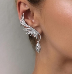 Серьги каффы КРЫЛО АНГЕЛА с подвеской каплей золото/серебро