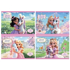 
          Альбом для рисования А4 12л., Alingar, на скрепке, мелованный картон (стандарт), 100 г/м2, "Принцесса с единорогом", 4 дизайна в пленке т/у