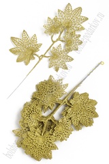 Ветка искусственная, Листья кленовые, глиттер золото, 40 см, 5 шт.