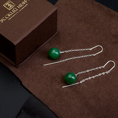 Серьги-протяжки Luna. Серебро, зелёный нефрит.