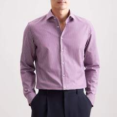 Сорочка мужская Seidensticker Regular Fit 01.845434-87 бордовая в белую полоску