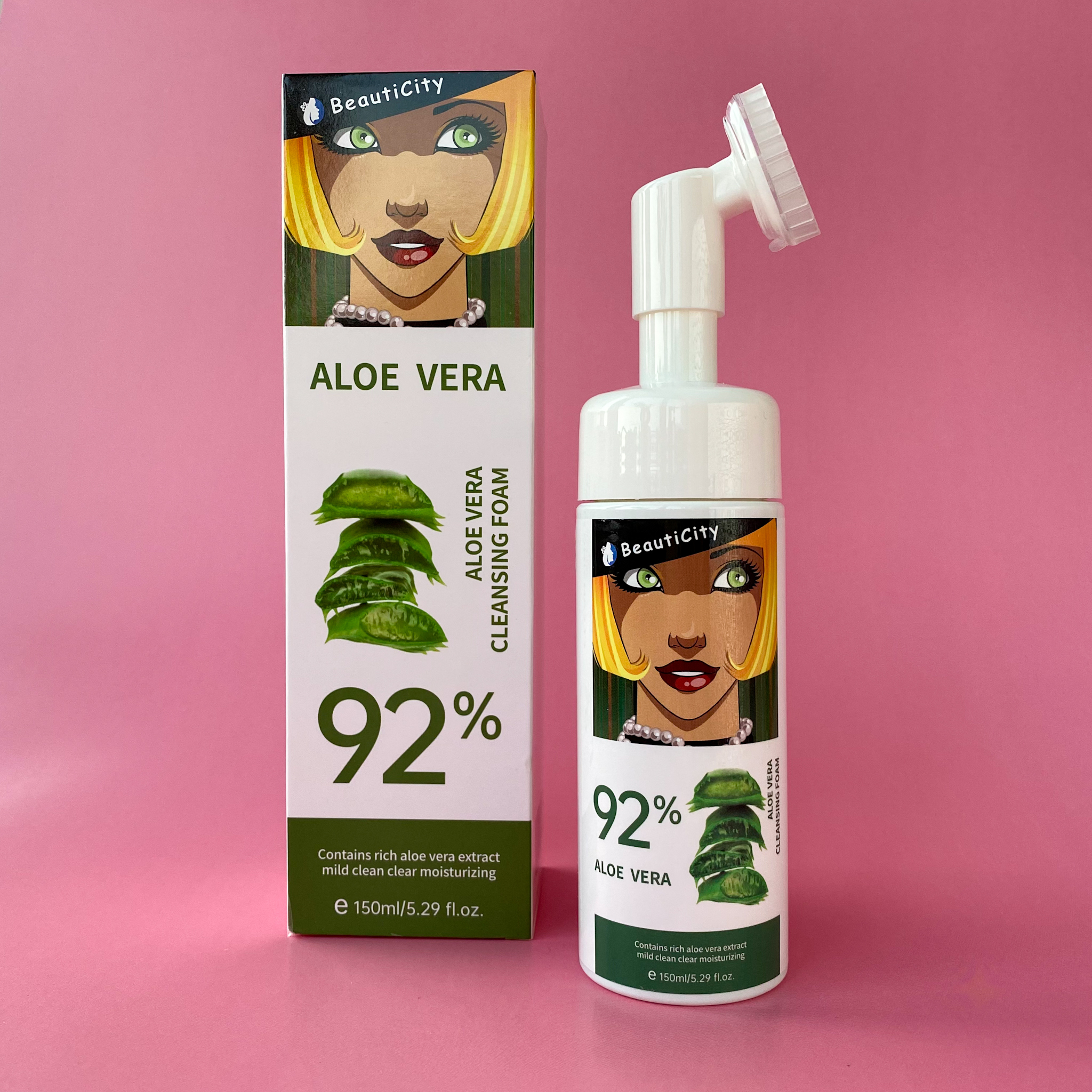 Мусс-пенка для умывания с щеточкой с экстрактом алоэ BeautiCity Aloe Vera 92%