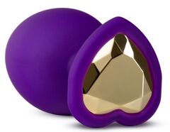Фиолетовая анальная пробка Bling Plug Medium с золотистым стразом - 8,3 см. - 