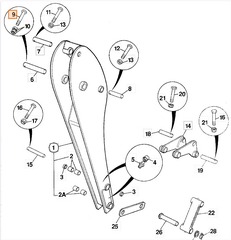 Болт + гайка крепления пальца стрелы (M12х120) | 826/01642 + 1370/0403D | Aries