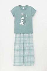 Пижама  для девочки  К 1624/турмалин,текстильная клетка