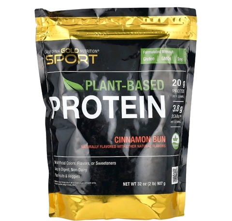 California gold nutrition, растительный протеин со вкусом булочки с корицей,  веганский, легкоусвояемый, 809 г ( 2 фунта )