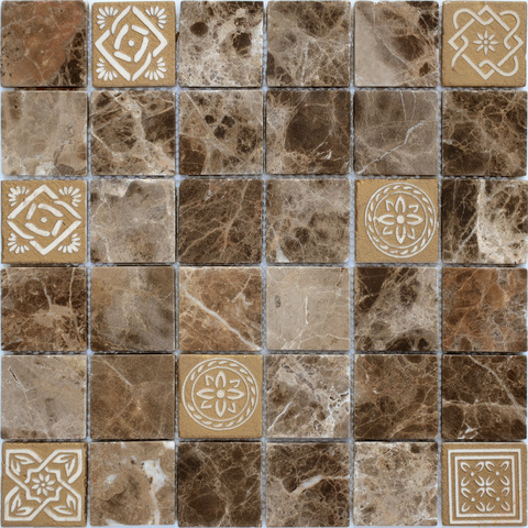 Мозаика из натурального камня LeeDo - Caramelle: Art Emperador Dark MAT 48x48x8