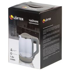 Чайник электрический Lofter, A01, бежевый, 1.8 л, 1500 Вт, скрытый нагревательный элемент, подсветка, стекло