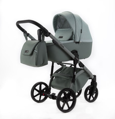 Детская универсальная коляска Adamex NOLA Natura MINT-8 (2в1) - Мятная ткань, Мятная экокожи