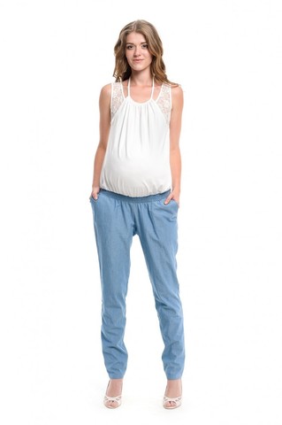 Полукомбинезон для беременных и кормящих цвет молочный/джинс
