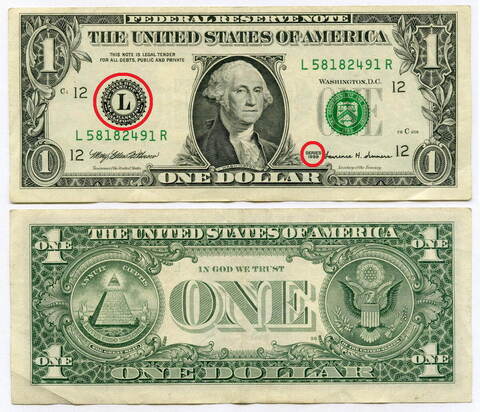 Банкнота США 1 доллар 1999 L 58182491 R (Сан-Франциско). VF-XF