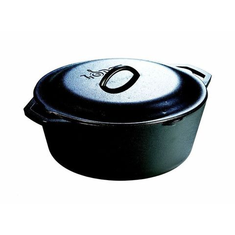 Кастрюля круглая с чугунной крышкой 30 см 7 л, черная, чугун