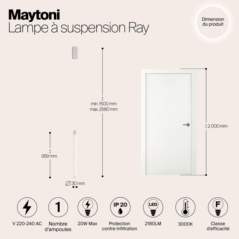 Подвесной светодиодный светильник Maytoni Ray P022PL-L20W3K