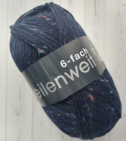 Пряжа Lana Grossa Meinlenweit 6-ply 150 Tweed 8816 темно-синий