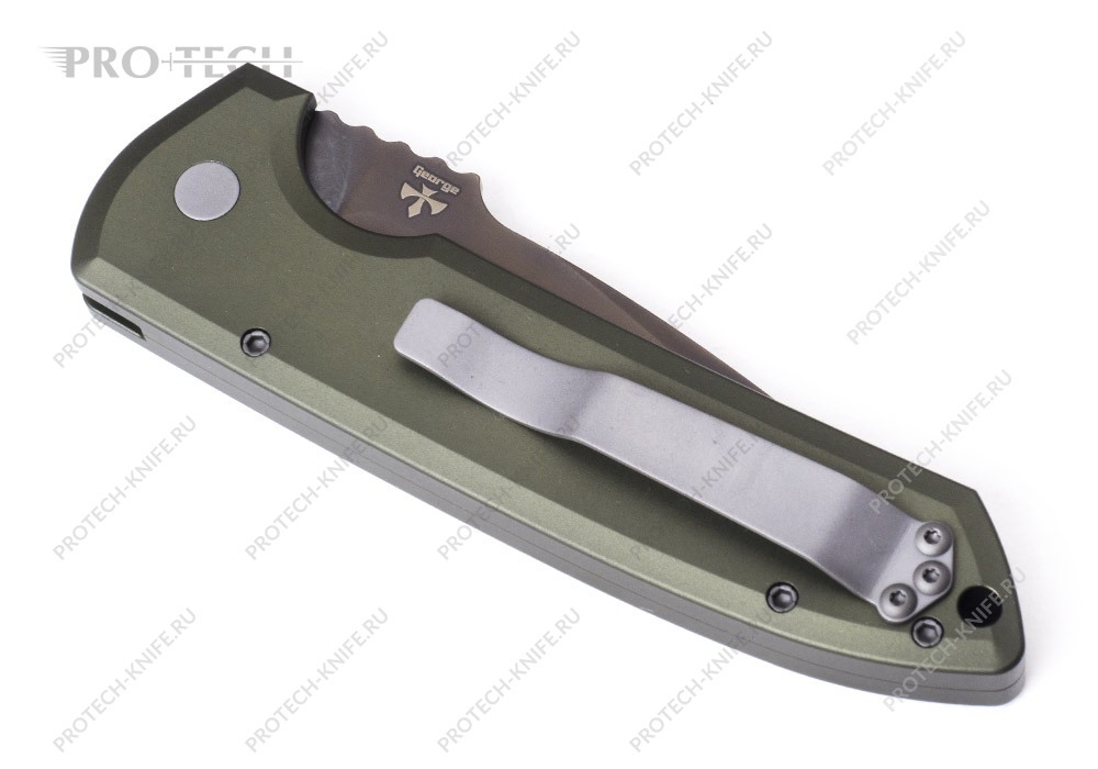 Нож Pro-Tech Rockeye Textured Green Smoky Gray DLC 3V Exclusive - фотография 