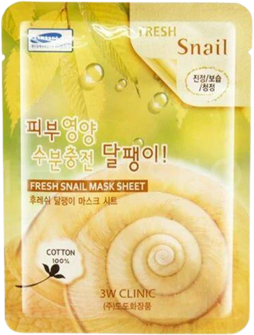 3W CLINIC Маска тканевая с экстрактом муцина улитки Fresh Snail Mucus Mask Sheet