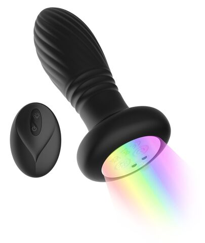 Черная анальная пробка с вибрацией и LED-подсветкой