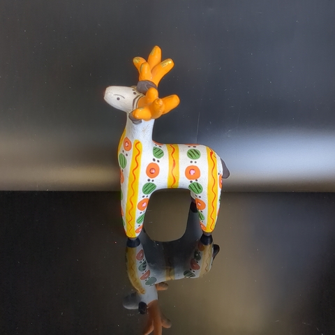 Статуэтка Дымковская игрушка Олень с золотыми рогами, 16 см, Киров/Вятка/Хлынов, глина, ручная лепка и роспись, СССР 1970-1990 гг