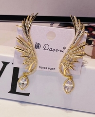 Серьги каффы КРЫЛО АНГЕЛА с подвеской каплей золото/серебро