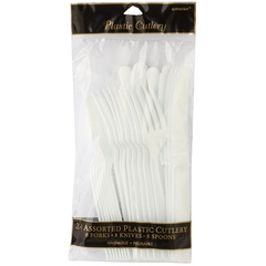 Столовые приборы пластик White (Белый), 24 шт.