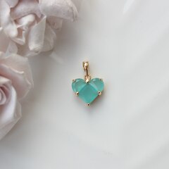 Подвеска Сердце с бирюзовым фианитом, 14 мм, позолота, П341