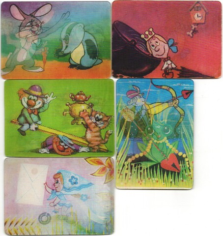 № 128 Набор из 5 переливных (стерео) Календариков . Мультфильмы СССР 1986 год.