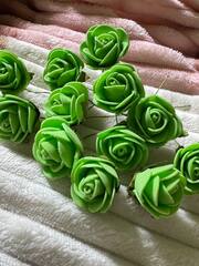 Роза из фоамирана круглая 3,5 см, на проволоке, цвет Свежая зелень, набор 12 шт.