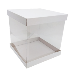 Коробка для торта Премиум прозрачная белая 23.5х23.5х22