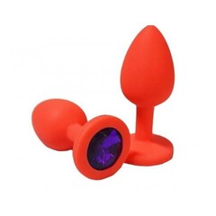 Анальная пробка из красного силикона с фиолетовым кристаллом (размер S)