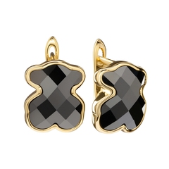 Серьги Мишки с чёрной ювелирной Керамикой, gold