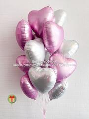 15 фольгированных розовых сердец