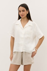 Рубашка 06, с коротким рукавом, из 100% льна, молочная