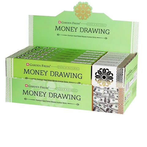 MONEY DRAWING Premium Hand Rolled Masala Incense Sticks, Garden Fresh (ПРИВЛЕЧЕНИЕ ДЕНЕГ премиальные масала благовония ручного изготовления, Гарден Фреш), уп. 15 г.