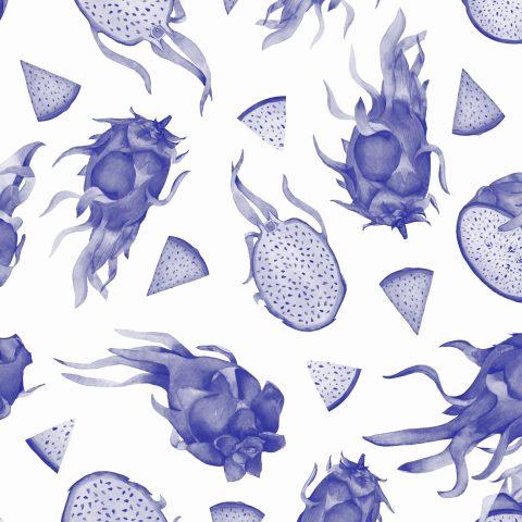 Синий монохром: драгонфруты акварелью
