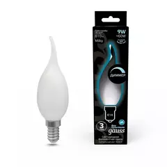 Лампа Gauss LED Filament Свеча на ветру 9W E14 610lm 4100K milky диммир.104201209-D