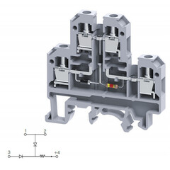 Двухуровневая клемма, винтовые зажимы проводника до 4 мм.кв. 32A/500V с диодной схемой - конфигурация DD5