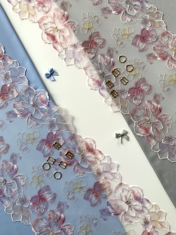 Вышивка на сетке розовая/цветочная 24 см, Китай