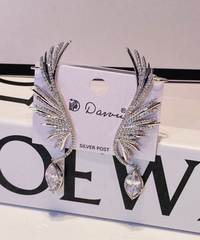 Серьги каффы КРЫЛО АНГЕЛА с подвеской каплей золото/серебро