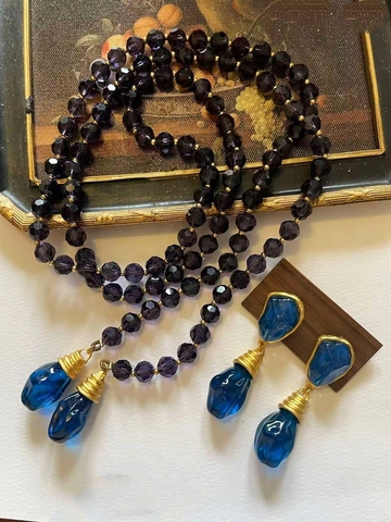 Комплект украшений серьги + сотуар в винтажном стиле с цветными вставками